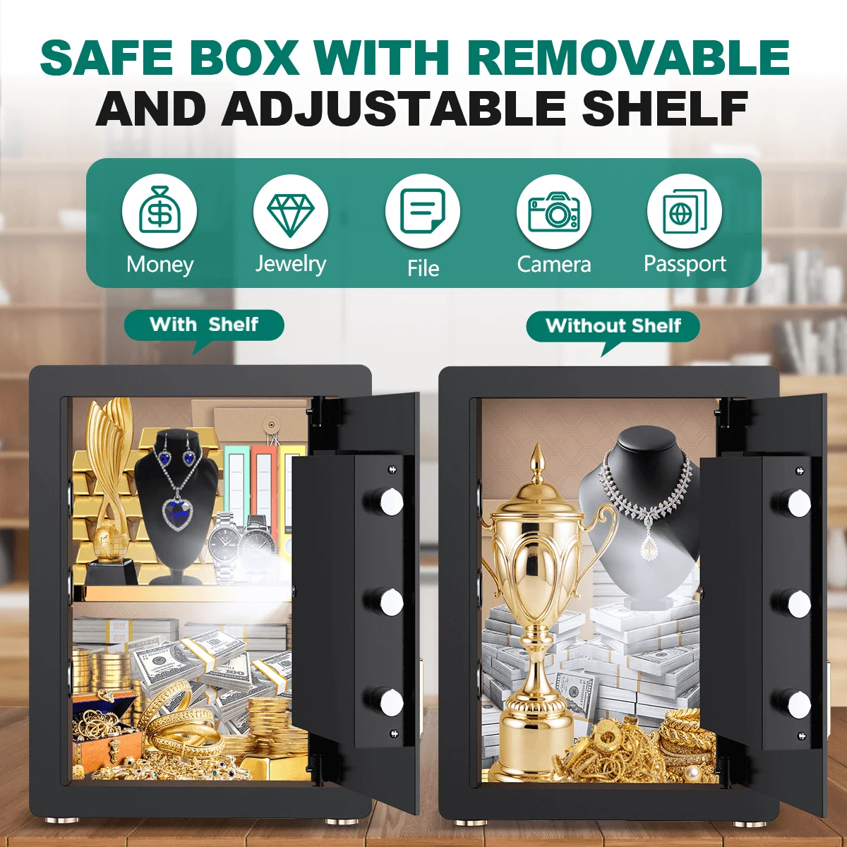 BESAFETY 4.5 Cuft Large Safe Box, Home Safe Security Box With Fireproof Document Bag, LCD Screen, Sensor Light Black