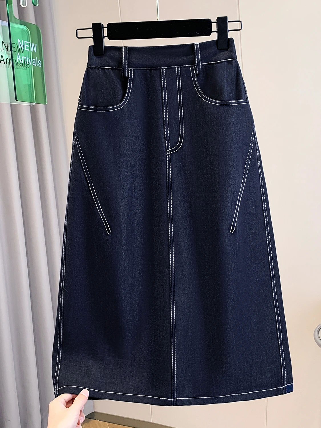 

Корейская джинсовая юбка средней длины в повседневном стиле для женщин, весна-лето, новинка, большие размеры, свободный крой, средняя талия