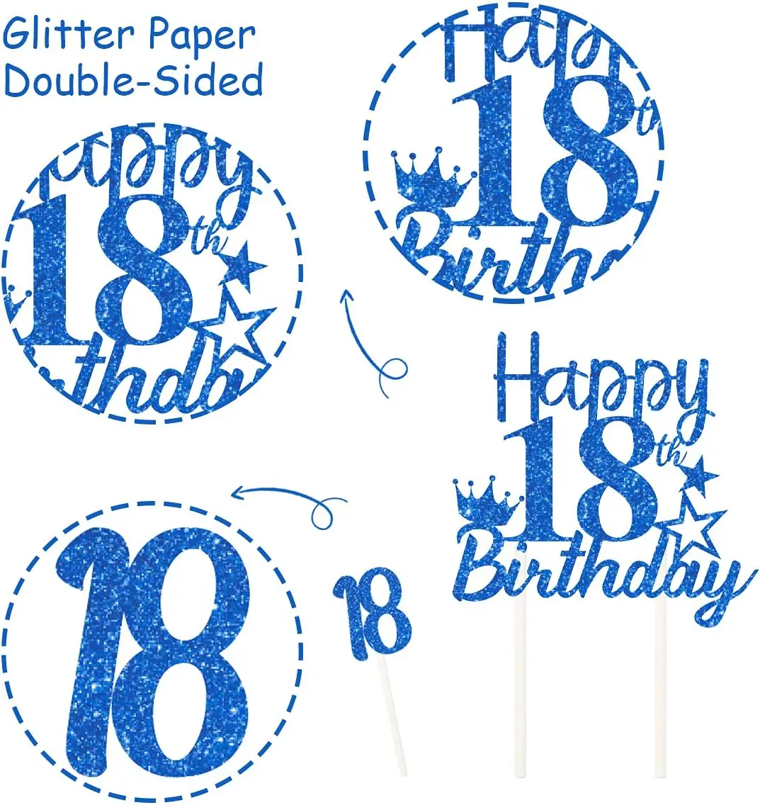 Funmemoir Navy Blue 18th Birthday Cake Topper Happy 18th Birthday Cake Sticks Boy Eighteen Years Old Birthday Party Decorations