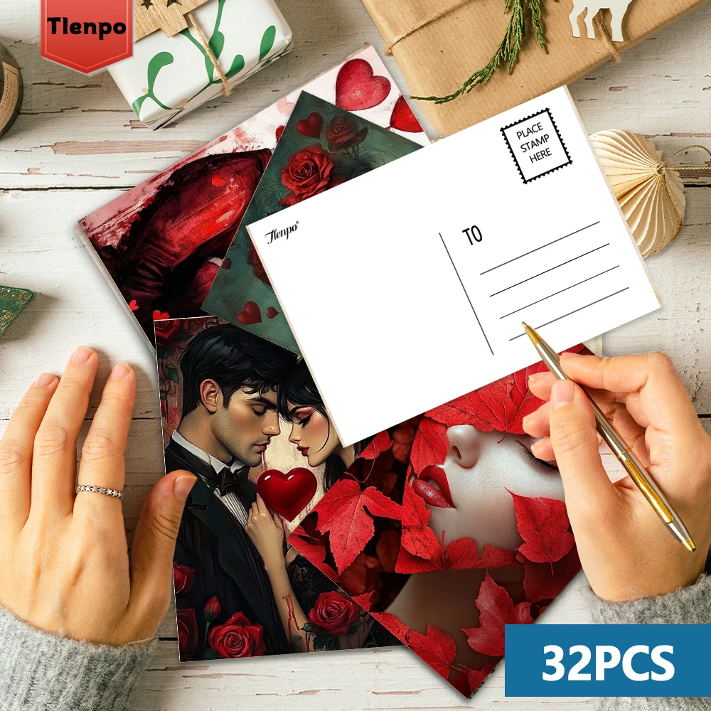 32개 발렌타인 데이 엽서, 장미 테마, 실내 침실 장식, 벽 스티커, 메시지 카드, 인사말 카드, 기념 카드