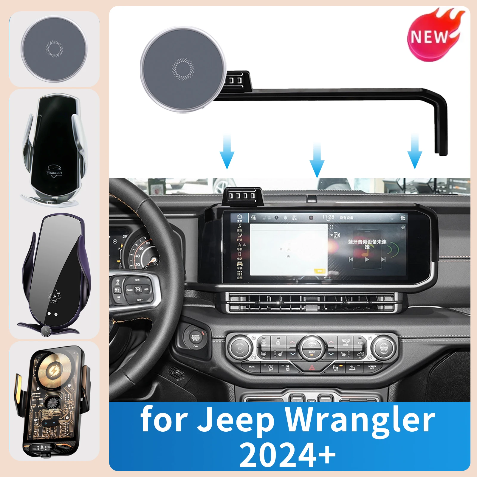 Suporte de Navegação Portátil para Celular no Carro, Base Dedicada para Jeep Wrangler 2024 2025