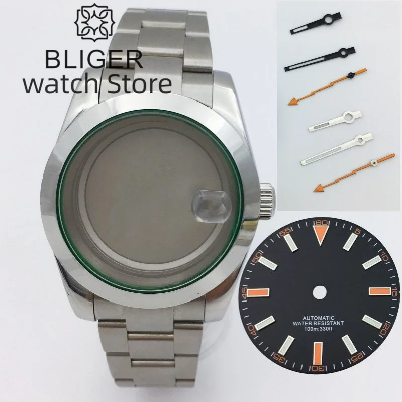 BLIGER 39mm MILGAUSS Polished Case Sapphire Glass Black Dial Lightning Hands Fit NH35 NH36 Miyota DG ETA2824 PT5000 movement