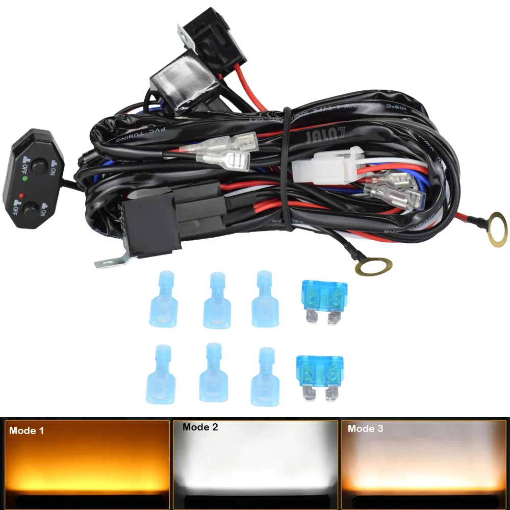 JALN7 Switch Wiring Harness Kit 18AWG 3 Meters 2 Leads 3 Modes 12V ON OFF for Off Road Lights LED Work Light ﻿