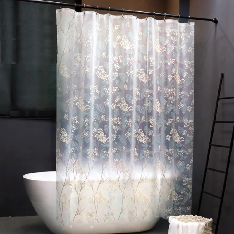 Pastoral Style EVA Bathroom Curtain Shower Thickened Bathing Sheer Wide Bath Curtain Transparent Shower Curtain with Hooks