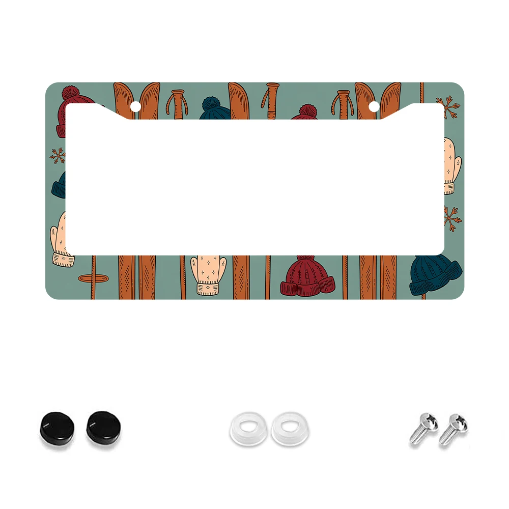 

1 шт., зеленые красочные зимние шапки и варежки с узором, рамка номерного знака с 2 отверстиями, алюминиевый материал, 6x12 дюймов с комплектом винтов