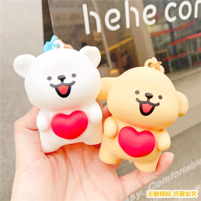 Cute Korean Maltese Dog Sending You a Little Heart Keychain Pendant Figure Cartoon Puppy Kids Boys Girls Birthday Gifts