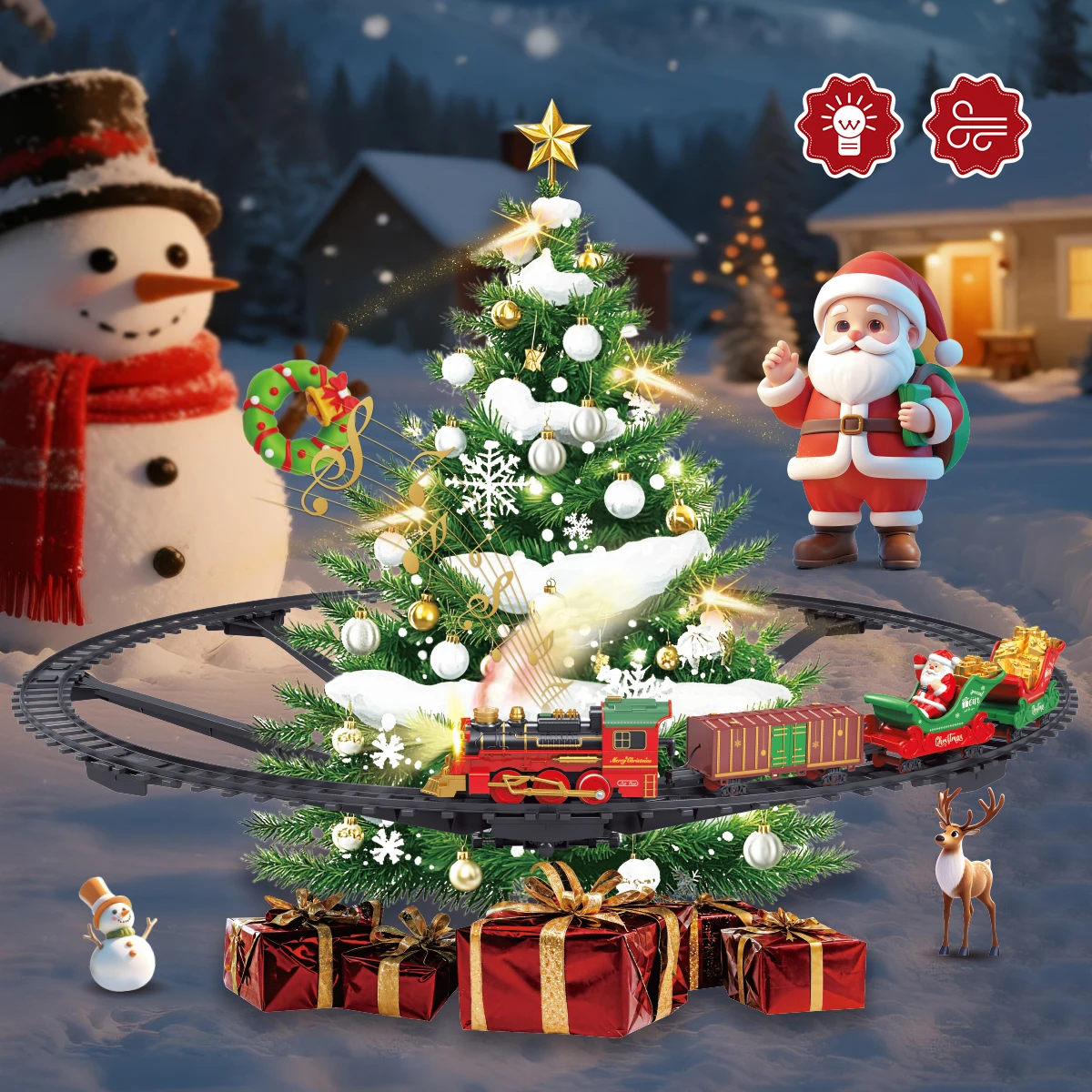 Christmas Tree Track Spray Train Toy with Sound and Light Effects - Interactive Gift for Kids