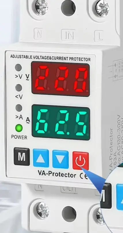 

40A/63A DIN Rail Type 230V AC Adjustable Overvoltage/Overcurrent/Undervoltage Voltage Protection Relay Current Limiting Protecto