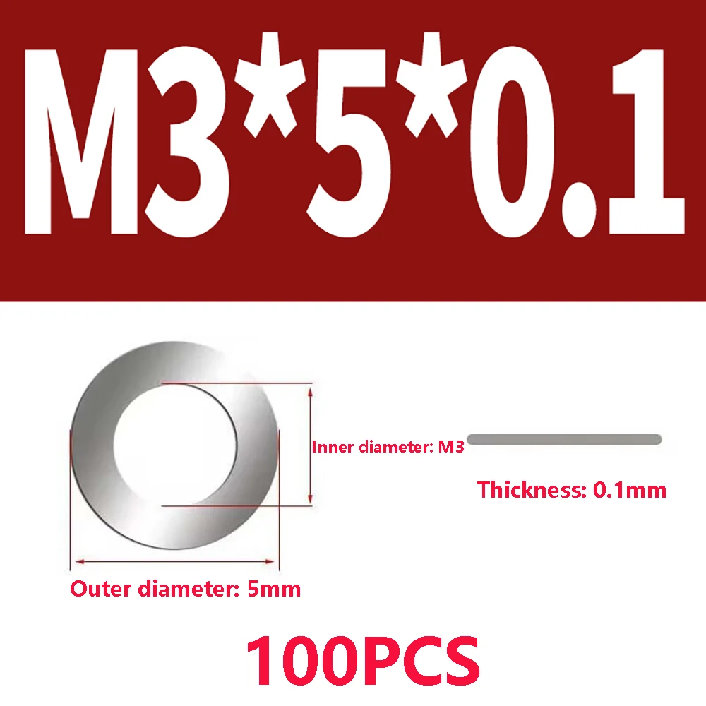 Ultra-Thin 304 Stainless Steel Gasket Inner Diameter M3-M40 Thickness Options 0.1/0.2/0.3/0.5mm Metal Circular Sealing Ring