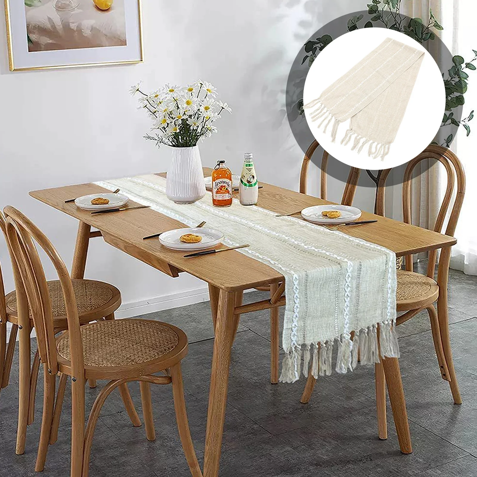 

Vintage Tassel Table Runner Cotton Linen Decorative Dining Tablecloth Coffee Table Runner Retro Home Decor Decorative Tablecloth