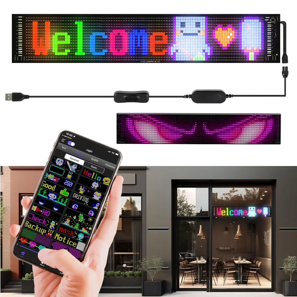 Programmable LED Sign for Business,Flexible Digital Sign,Scrolling LED Sign,Bluetooth APP,DIY Design Animations,Text