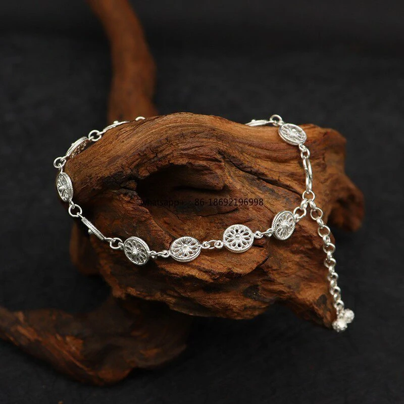 999 Sterling Silver Ping An Drum Bracelet Intangible Cultural Heritage Filigree Craft Chinese Pure Silver