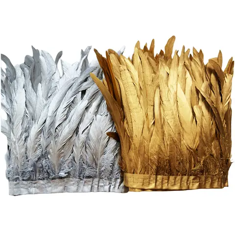 10 Meter 25-30CM Golden Silver Chicken Rooster Tail Feathers Trims Strip for Wedding Party Clothing Rooster Feather Trim