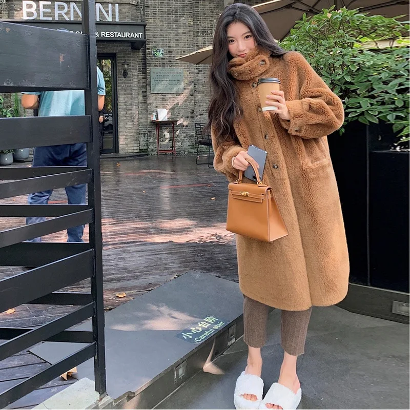 2022 Fashion Women Furry Jacket Coat Stand Collar Vintage Women Lambswool Coat Femme Women Thick Winter Coat Abrigo Streetwear