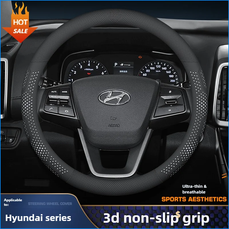 Leather Car Steering Wheel Cover for Hyundai Tucson Kona i30 ioniq 5 6 Palisade Santafe Elantra Sonata Creta Nexo Accessories