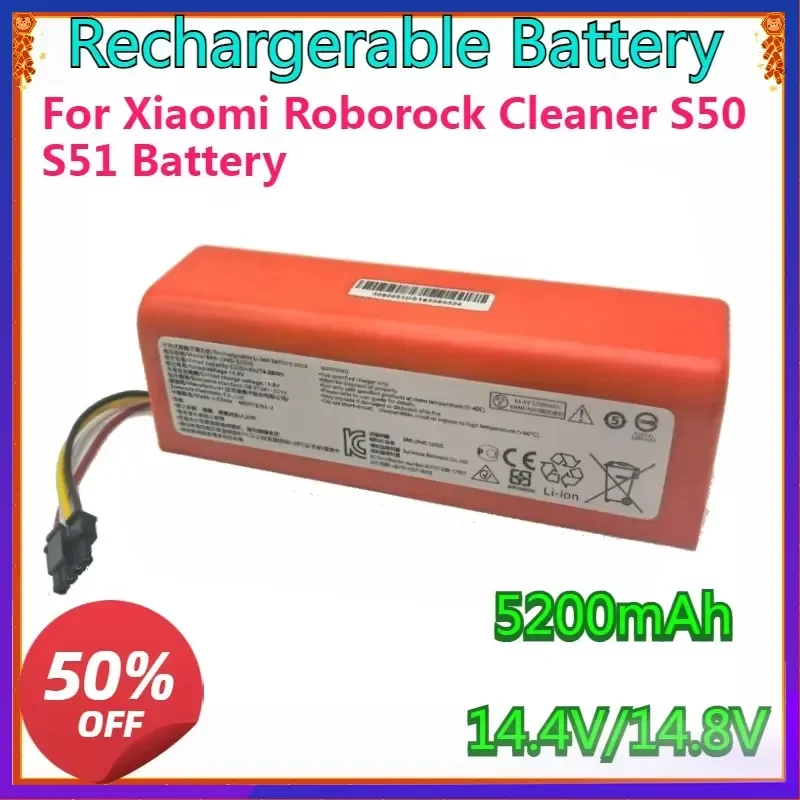 New High Quality and Large Capacity for Xiaomi Roborock Cleaner S50 S51 New 14.8V 5200mAh BRR-2P4S-5200S Battery