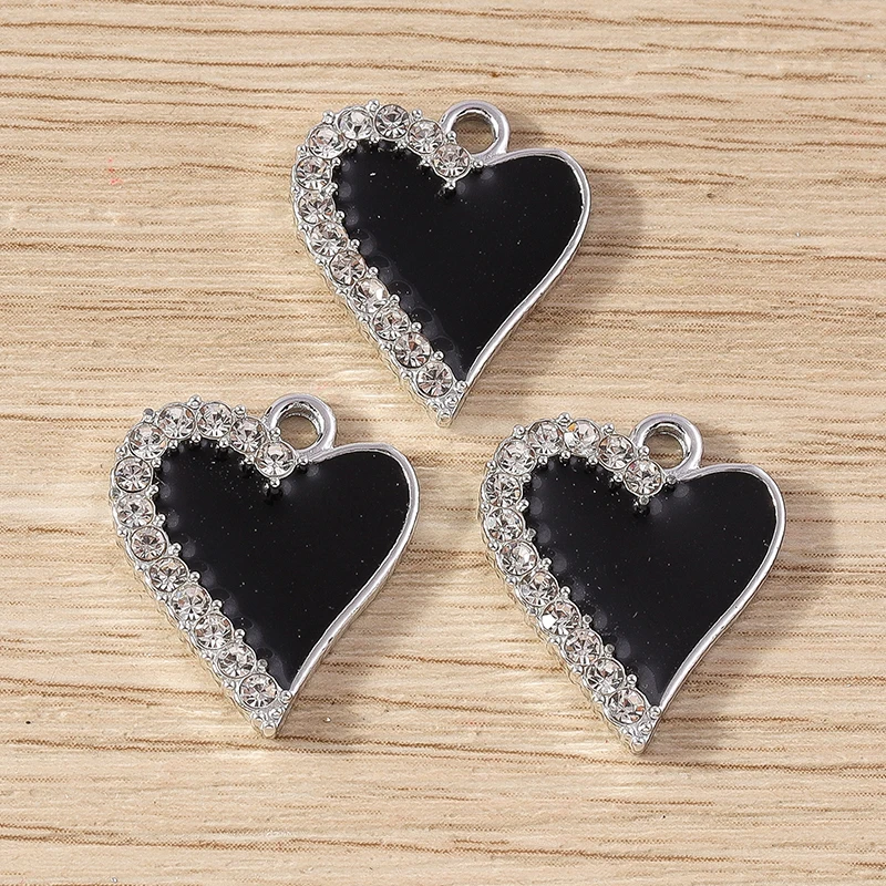 10 Stück 16 x 19 mm niedliche Kristall-Emaille-Liebes-Herz-Charms-Anhänger für Schmuckherstellung, Ohrringe, Halsketten, Armbänder, DIY-Bastelbedarf – Detail 4