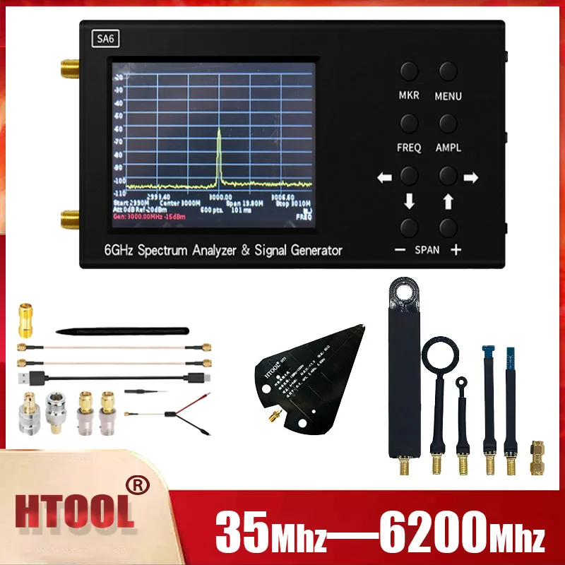 SA6 HTOOL Handheld Portable Digital Spectrum Testing Analyzer Touch Wi Fi RF Gain Band Antenna Professional Frequency EMC