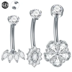 1/5PCS Titanium PIERC Flower Belly Button Rings Navel Ring CZ Paved Top Threaded Belly Piercing Belly Button Ring Sexy Jewelry