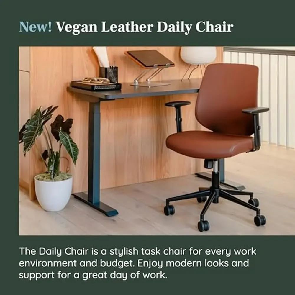 Vegan Leather Office Chair Adjustable Swivel Lumbar Support Armrests Comfortable Seating Eco-Friendly Design Improved Posture