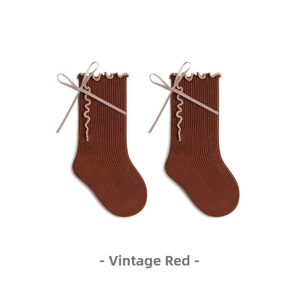 Cotton Material Cotton Mid Calf Socks Loose Cuff No Leg Restriction Ruffle Bow Socks Mid Calf Length Soft Fabric Princess Socks