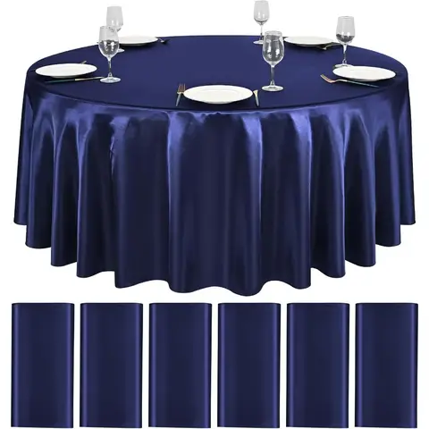 6 Packs Satin Tablecloth 120 inch Navy Blue Round Tablecloths, Overlay Satin Table Cover Bright Silk Tablecloth Smooth Fabric Ta