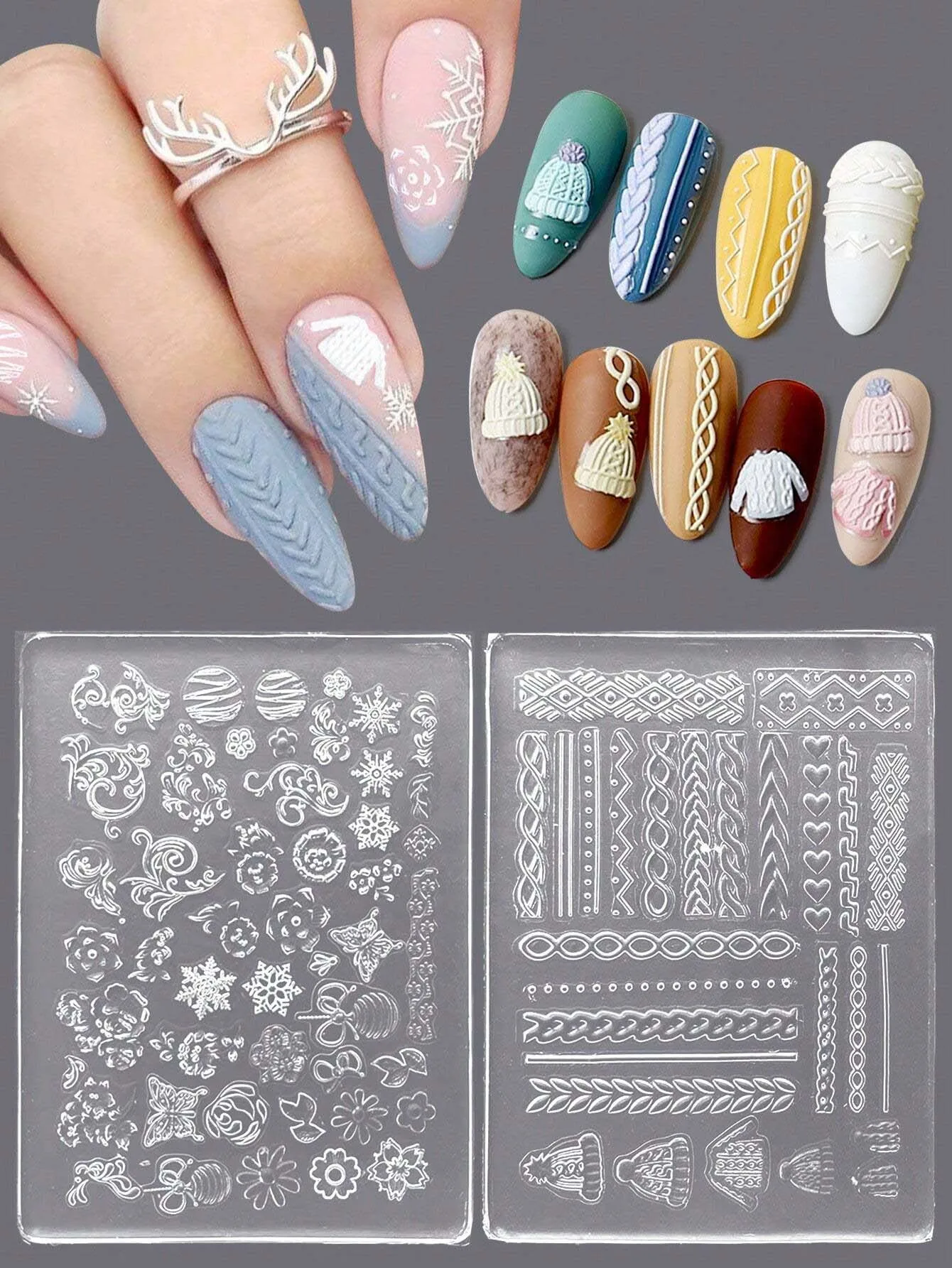 2pcs Retro Sweater Flower Silicone Mold Nail Art Charms 3D A