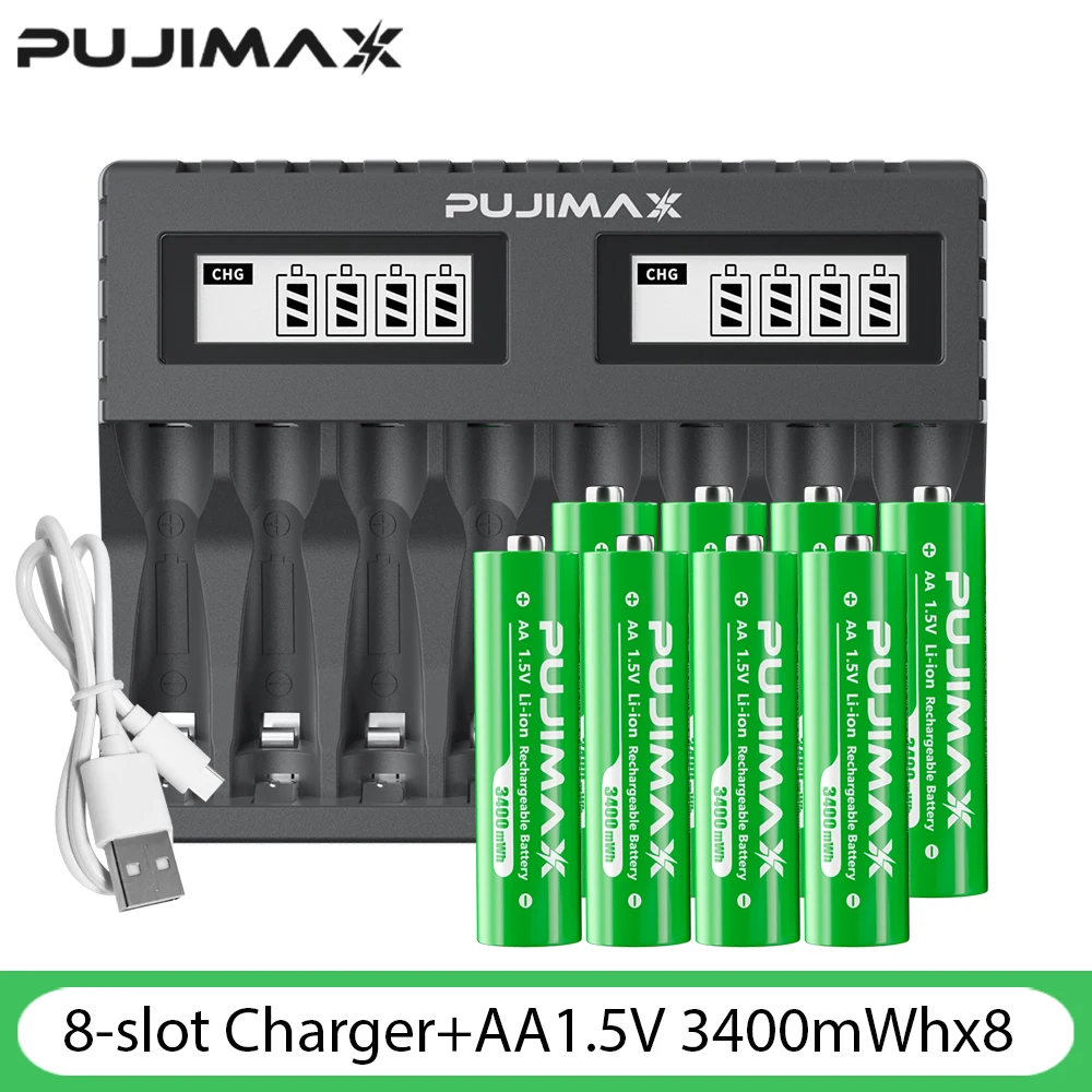 PUJIMAX AA/AAA 3400mWh 1100mWh 1.5V Li-Ion Oplaadbare BatteryCharger Lithium Batterijen Voor Muis Zaklamp Fan Game machine
