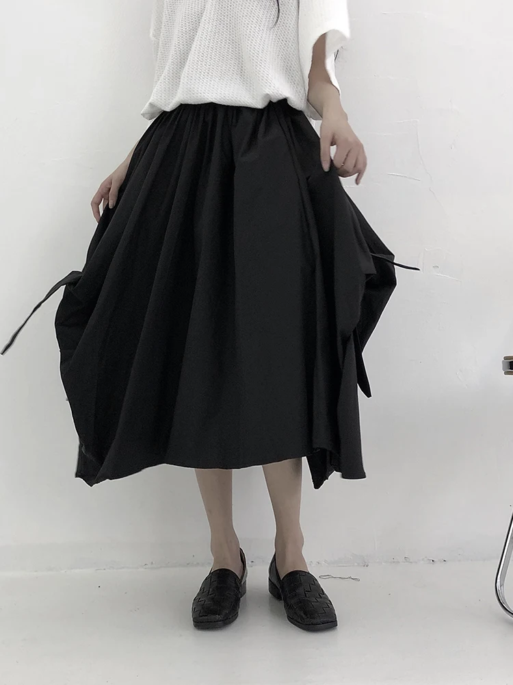 Ladies Skirt Summer New High Waist Design Sense Of Personality Irregular Design Pleated Black High Sense MIDI Skirt