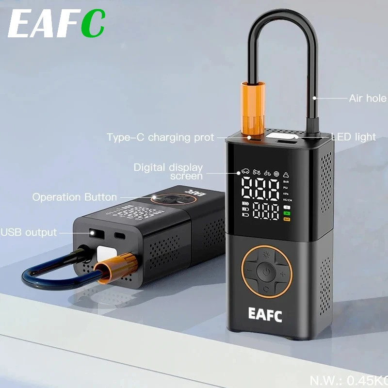 EAFC 150PSI Cordless Car Air Pump Digital Tire Inflator 4000mAh Air Compressor Pump for Auto Car Motorcycle Bicycle Inflatable