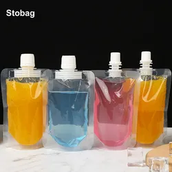 StoBag 100pcs Wholesale Transparent Liquid Packaging Nozzle Bags Drinking Clear Juice Beverage Sealed Storage Reusable Pouch