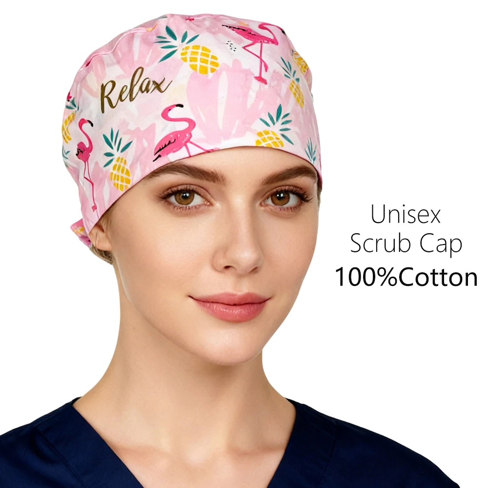 Unisex Surgery Cap for Women Men flamingo Printed Nurse Dentist Hospital Spa Chef Hat Medical Clinical Operating Room Scrub Caps