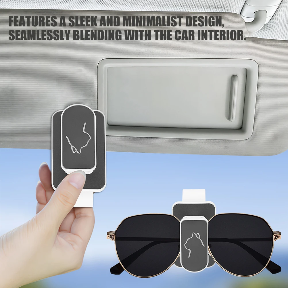 

2pcs Glasses Clips Sunglass Holder Car Visor Eyeglass Organizer Round White Grey ABS Durable Storage Solution Protect Scratch