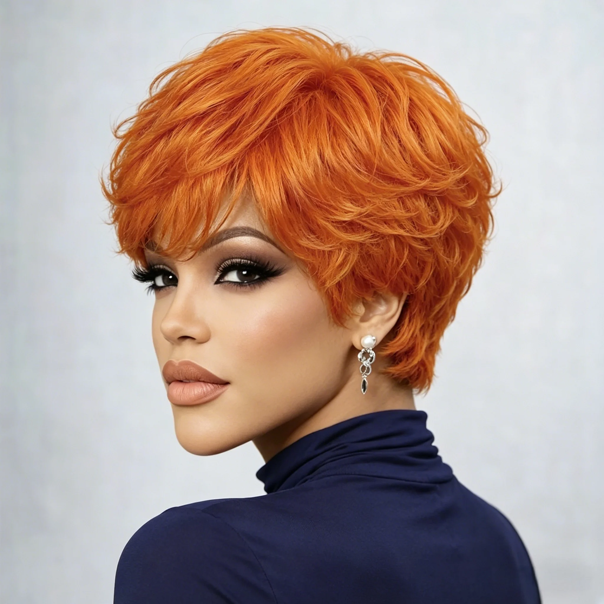 Pixie Cut Wig Human Hair Orange Short Straight Wig for Women Full Machine Made Wigs for Daily Use