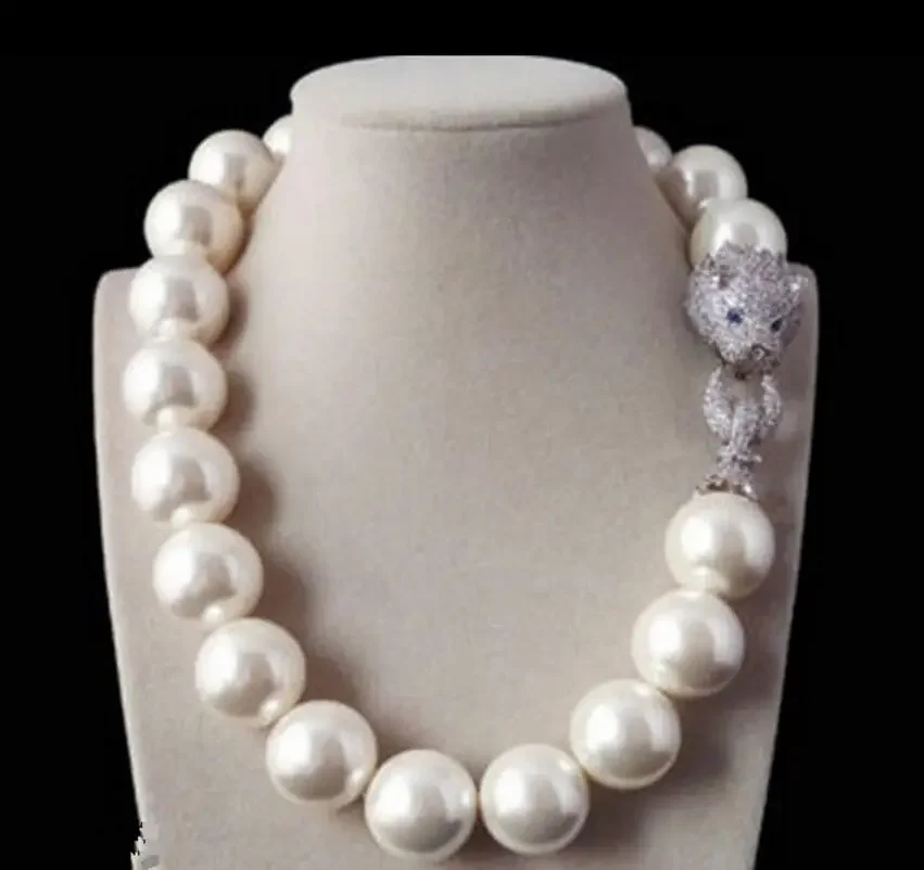 Fashion jewelry good  design Natural 18'' 16mm white shell pearl inlay zircon leopard head LUXURY necklace Bride jewelry