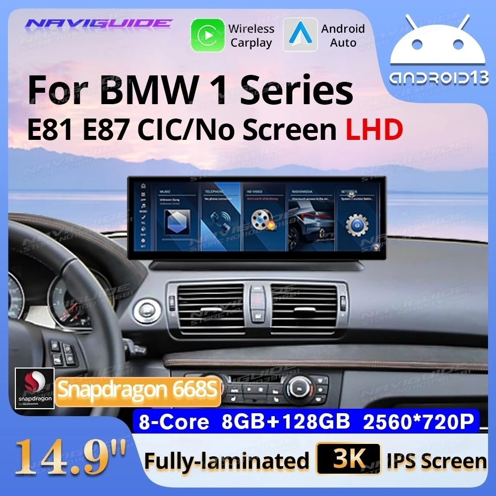 NAVIGUIDE 14.9'' Android 13 Car Radio For BMW 1 Series E81 E82 E87 E88 2004-2012 Wireless Carplay Android Auto Multimedia player