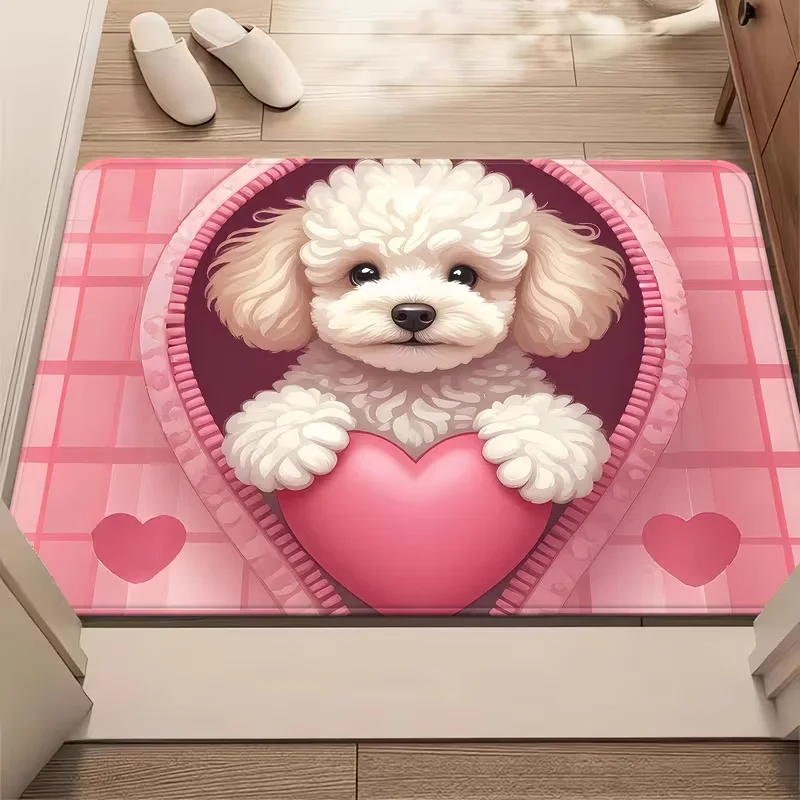 Cute Pink Cartoon Pig Welcome Letter Doormat Heart Print Non Slip Front Door Mat Indoor Entrance Welcome Rug