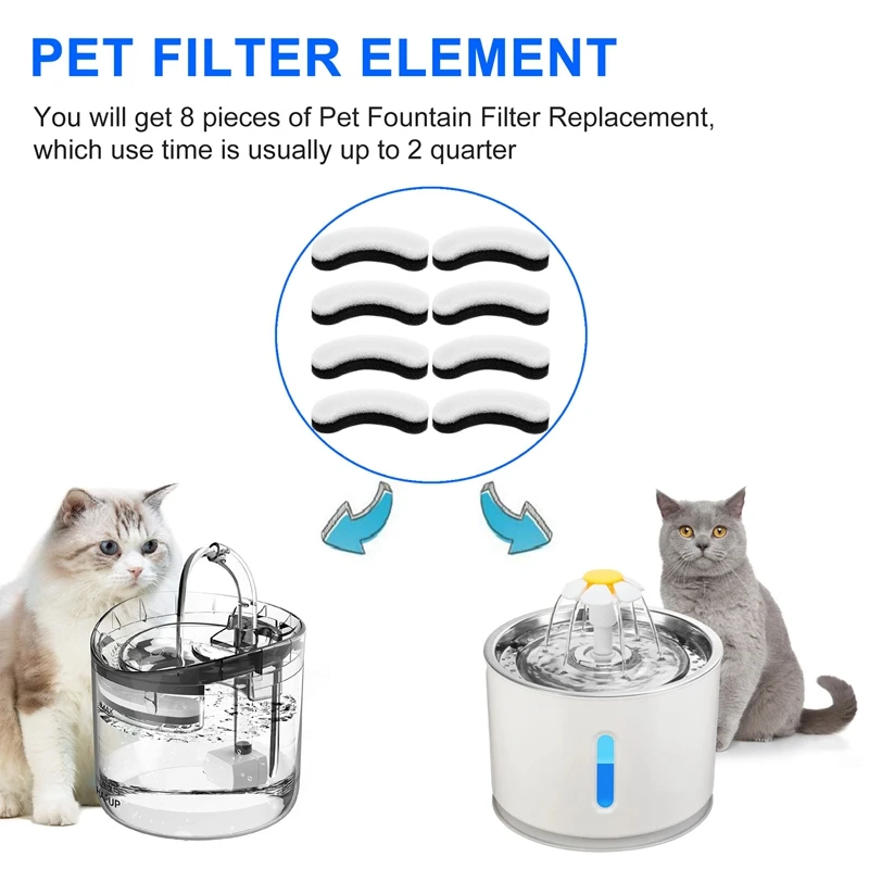 8 Stuks Huisdier Fontein Filters Kat Fontein Spons Filter Vervanging Voor WF050 Kat Fontein-A22G