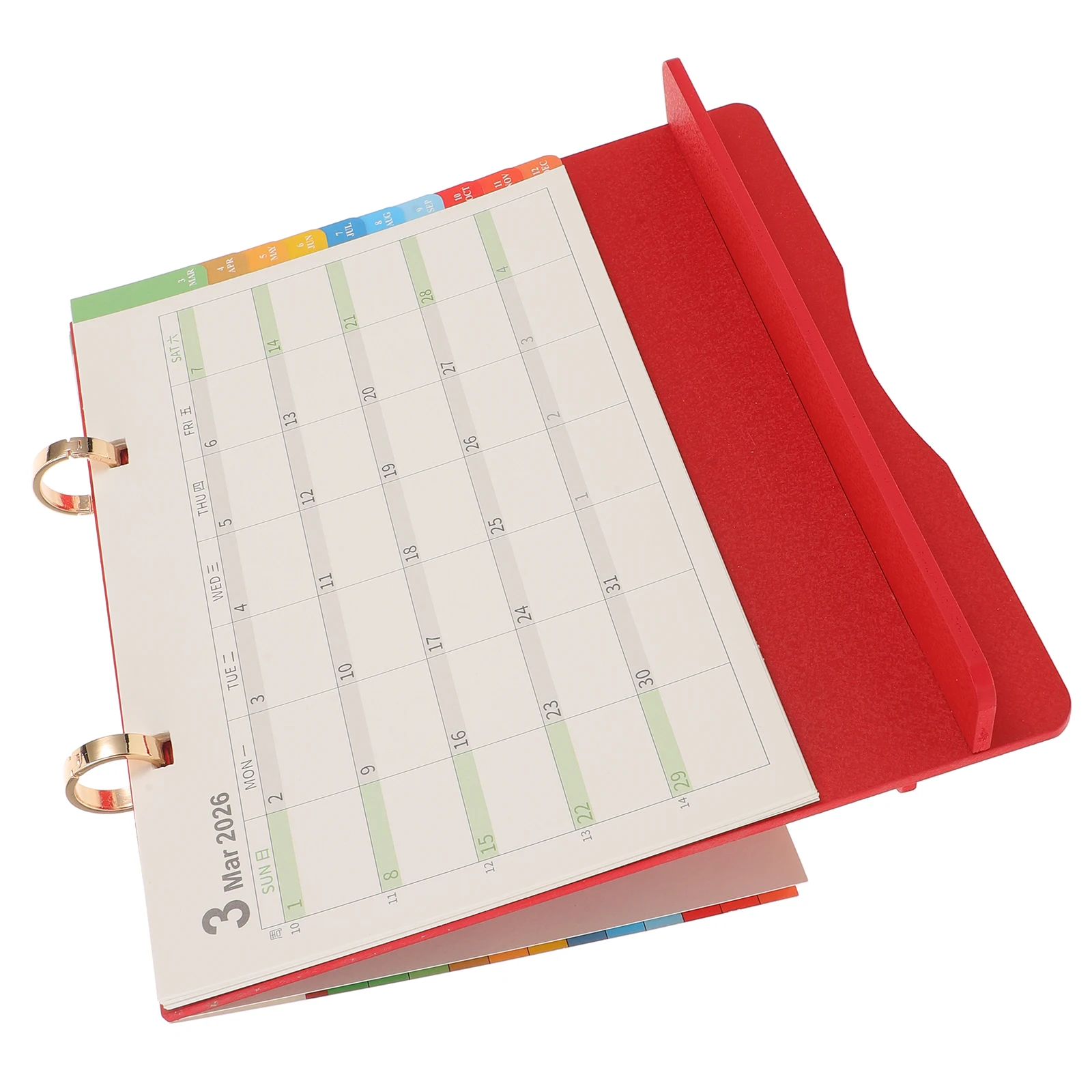 2026 Desk Calendar Standing Schedule Yearly Planner Desktop Monthly Organizer Colorful Tabs Red Wood Desk Calendar