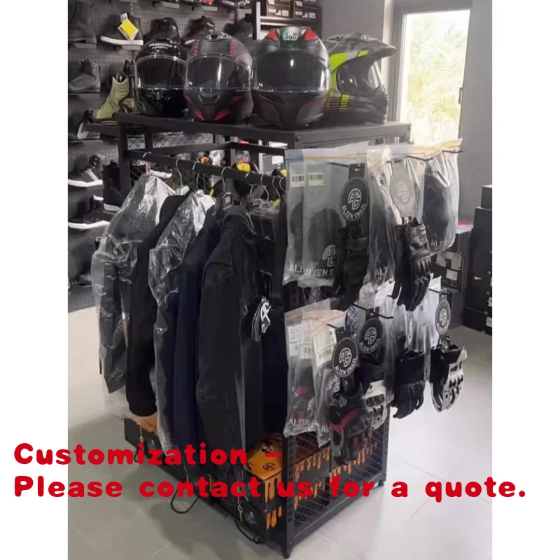 custom.Industrial Style Men's Clothes Hangers Factory Customized Motorcycle Helmet Display Shelf Clothing Store