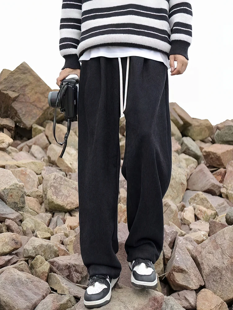 Corduroy Straight Casual Pants Men Sport Hiking Wide Leg Sweatpants Male Outdoor White Vintage Long Trousers