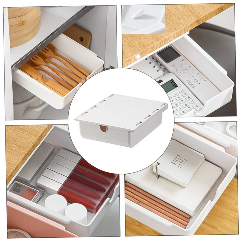

N08R Белый ящик для хранения ящиков, офисный липкий ящик для хранения под столом, подходит для домашнего стола, ящик для мелочей