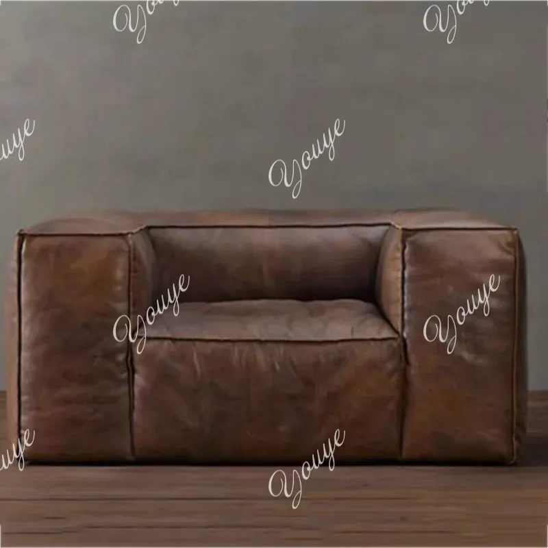 home  Leather Living Room Sofas Luxury Brown Italian Nordic Lazy Puffs Couch Double Lounge Floor Divano Soggiorno Home Furniture