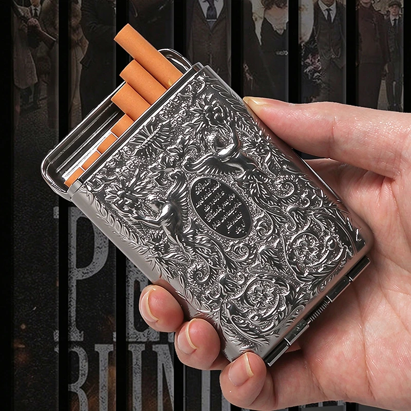 Retro Silver Cigarette Case, Vintage Angel Relief Embossed Metal Cigarette Holder, Portable Pocket Storage Box for Men Gift