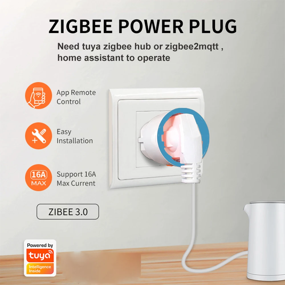 NEO Coolcam Tuya Smart Zigbee Power Plug 16A EU Outlet 3680W Meter Remote Control Work With Zigbee2mqttt And Tuya Hub