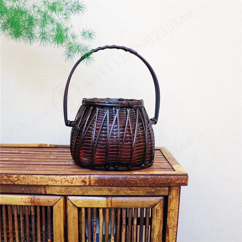 Handmade Woven Bamboo Flower Basket Vintage Dried Flower Vase Chinese Floral Arrangement Container Ethnic Craft Home Table Decor