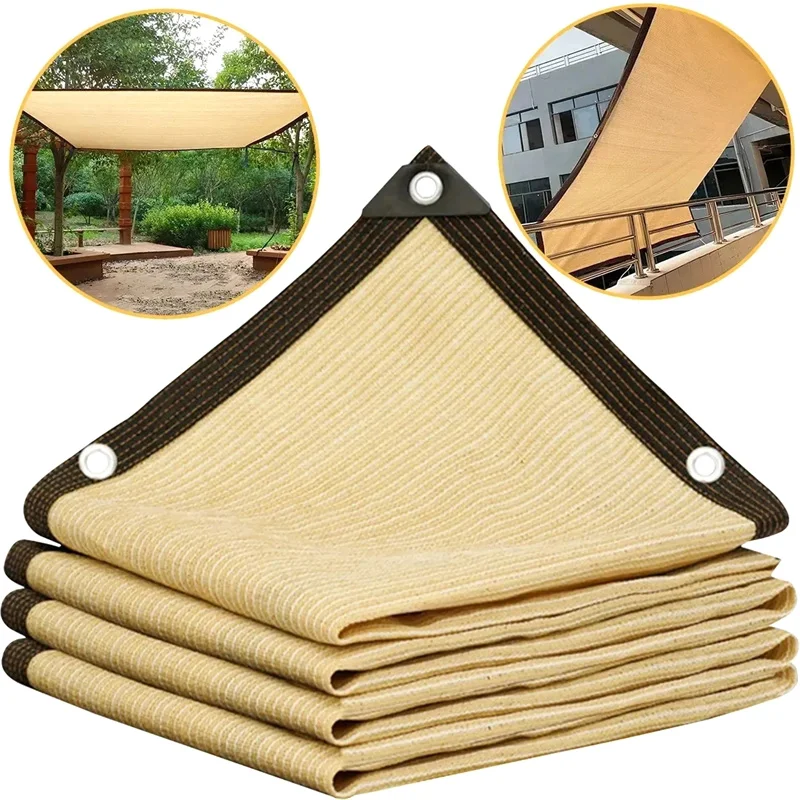 1pc Beige Shade Mesh Wrap-around Perforated Shade Fabric Thickened Heat Insulating Mesh Summer Outdoor Sun Shade Sail