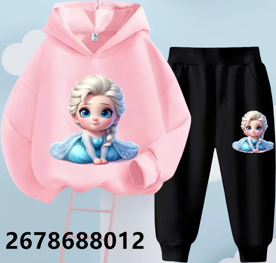 Disney Ladies Snow White Hoodie Set Girls Cartoon 3-14 Years Old Kawaii Street Casual Kids Sweatshirt Children Frozen Trucksuit