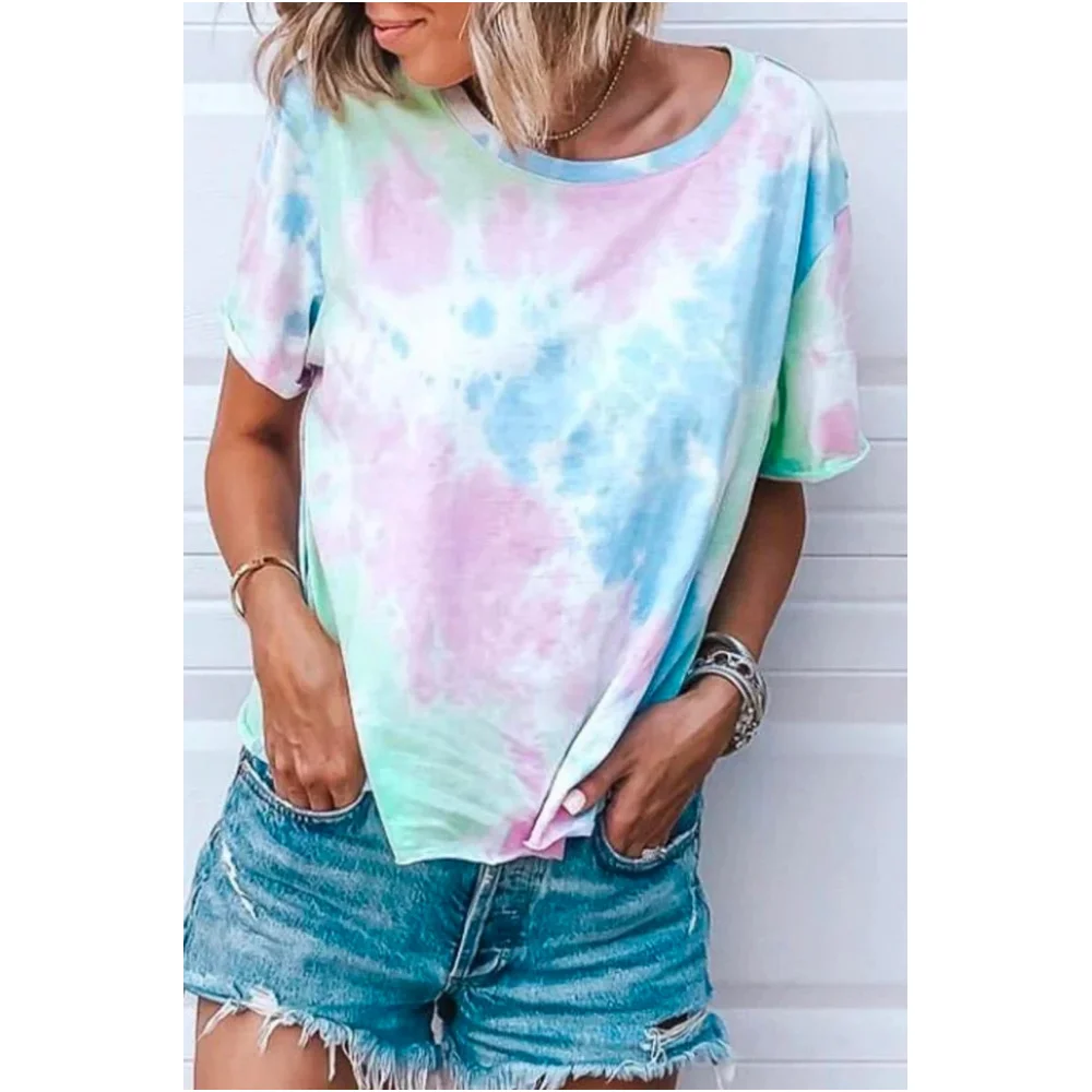 Tie-dye Women‘s T-shirt 3d Colorful Print Tops Tees Y2k Clothes Daily Short Sleeve Tee Summer Oversize T-shirts Women Clothing