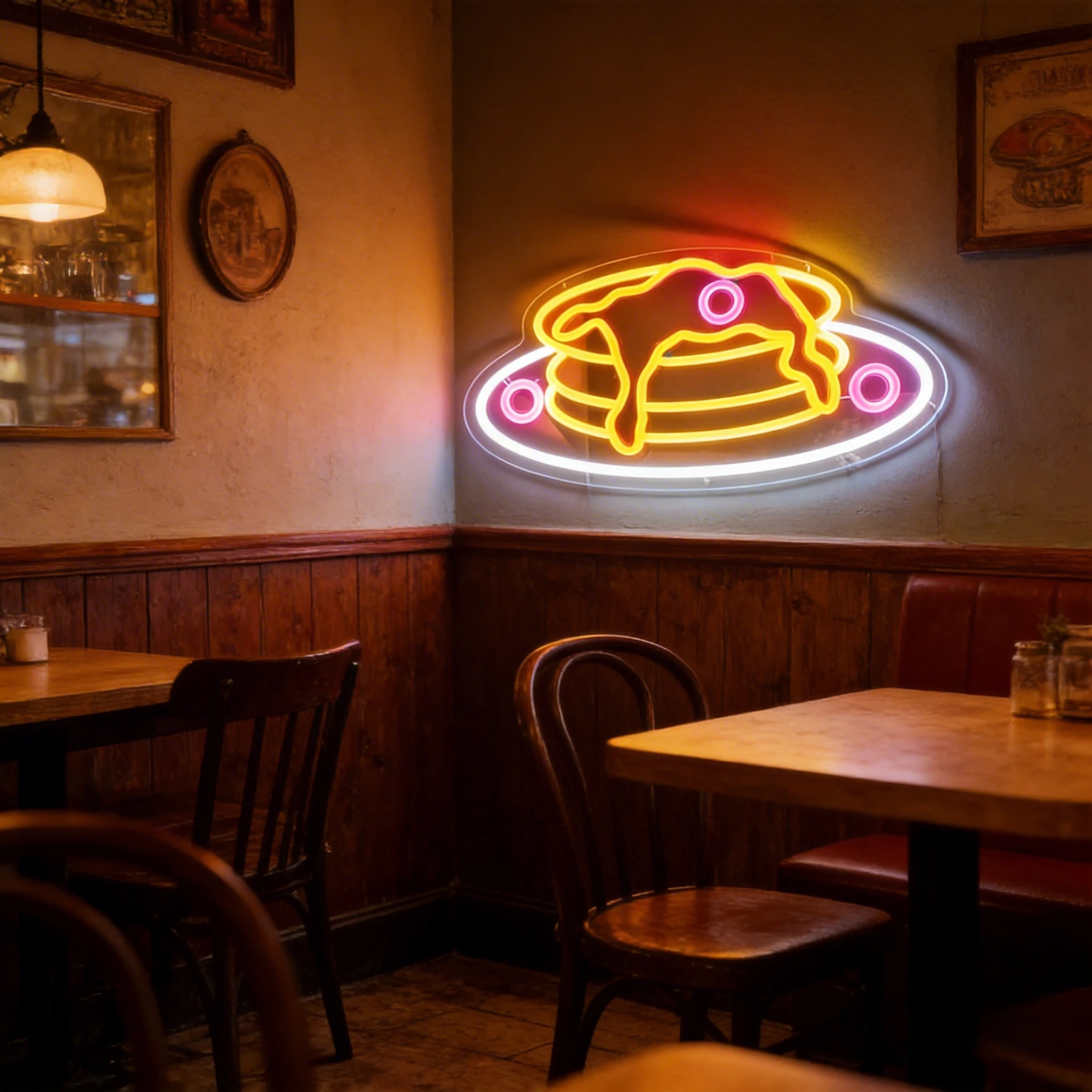 Pancake Neon Light Dimmable LED Wall Lamp Yellow Pink Breakfast Food Sign USB Power Kitchen Cafe Bakery Shop Decor Opening Gift